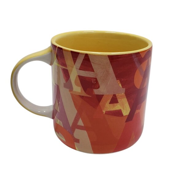 Anthropologie Coffee Tea Mug Letter A Graphic Red Pink Yellow - Picture 3 of 10